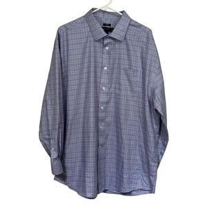 Pronto Uomo Mens Dress Shirt 18 34/35 Purple Blue Check Career Formal Wedding
